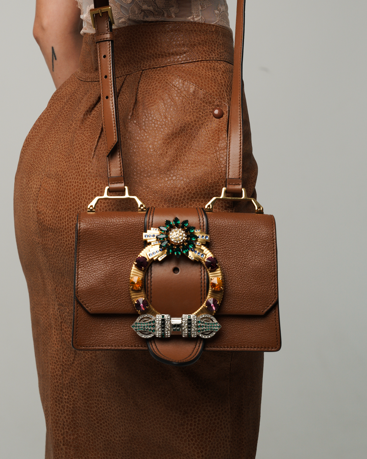 Miu Miu Cognac Brown "Miu Lady" Shoulder Bag