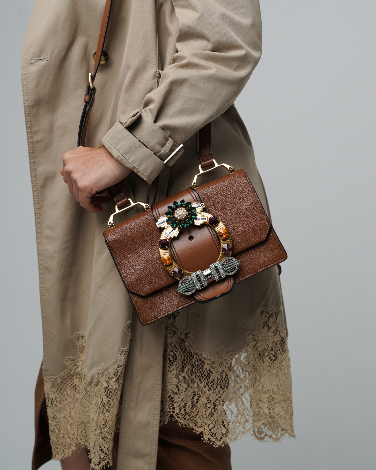 Miu Miu Cognac Brown "Miu Lady" Shoulder Bag