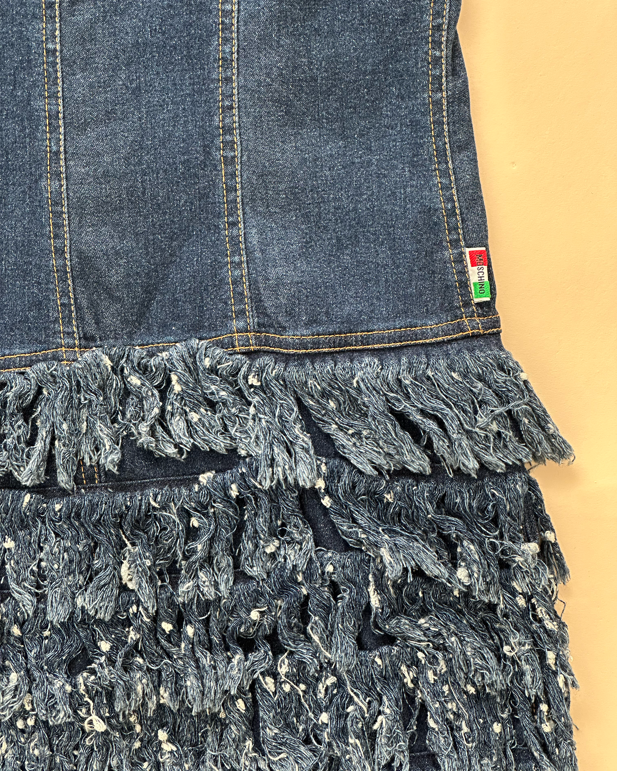 Moschino Jeans Tiered Fringe Denim Mini Dress