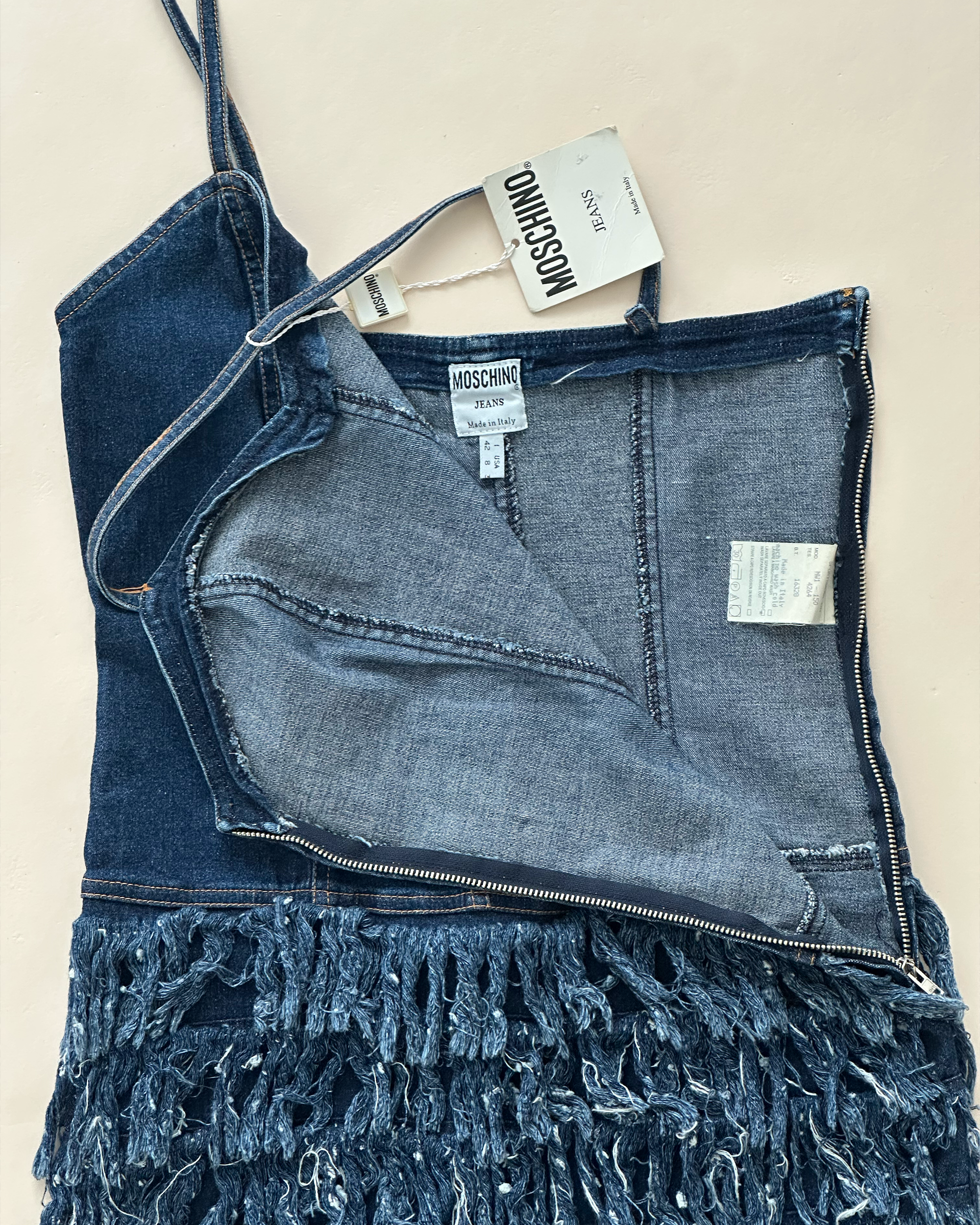 Moschino Jeans Tiered Fringe Denim Mini Dress