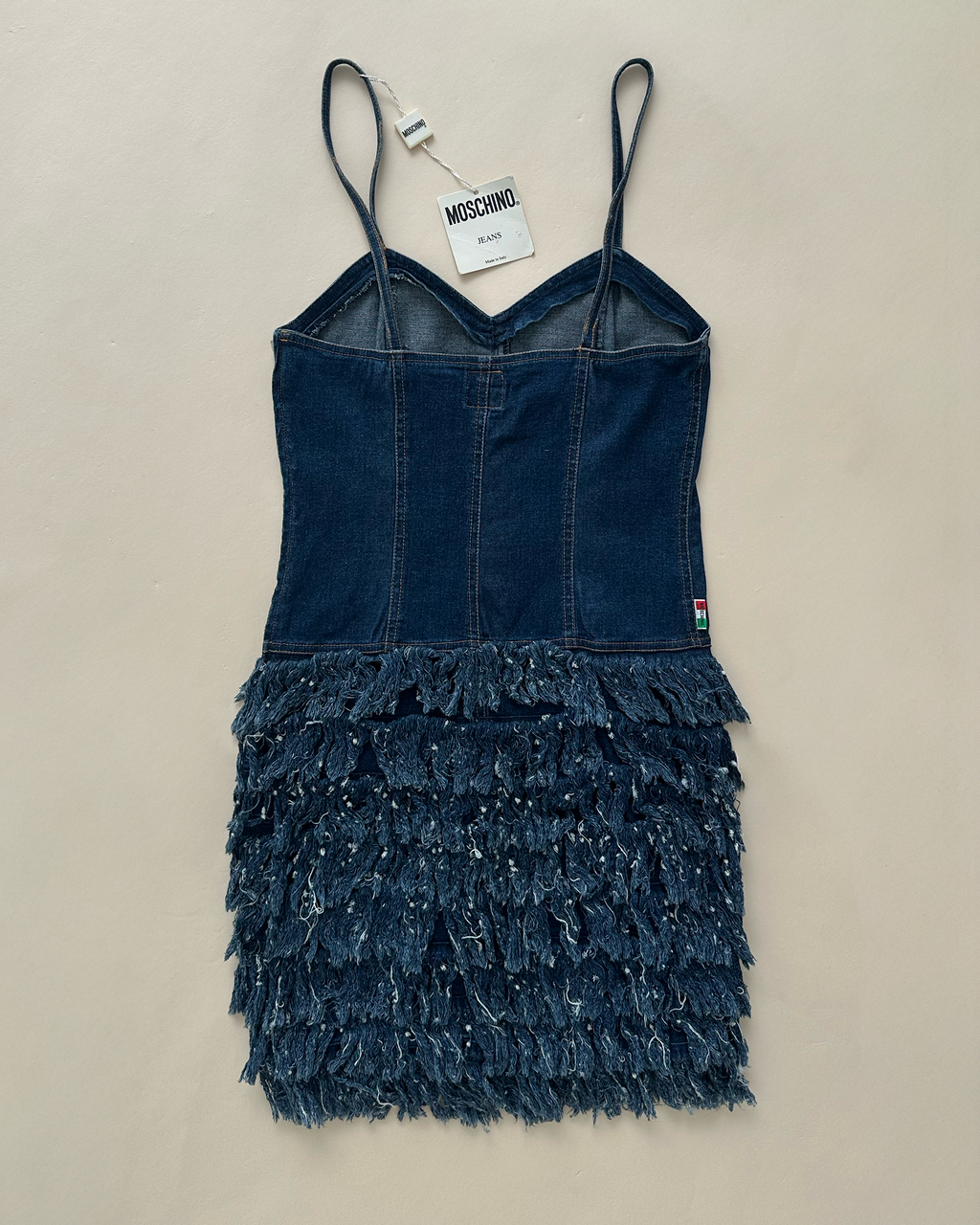Moschino Jeans Tiered Fringe Denim Mini Dress