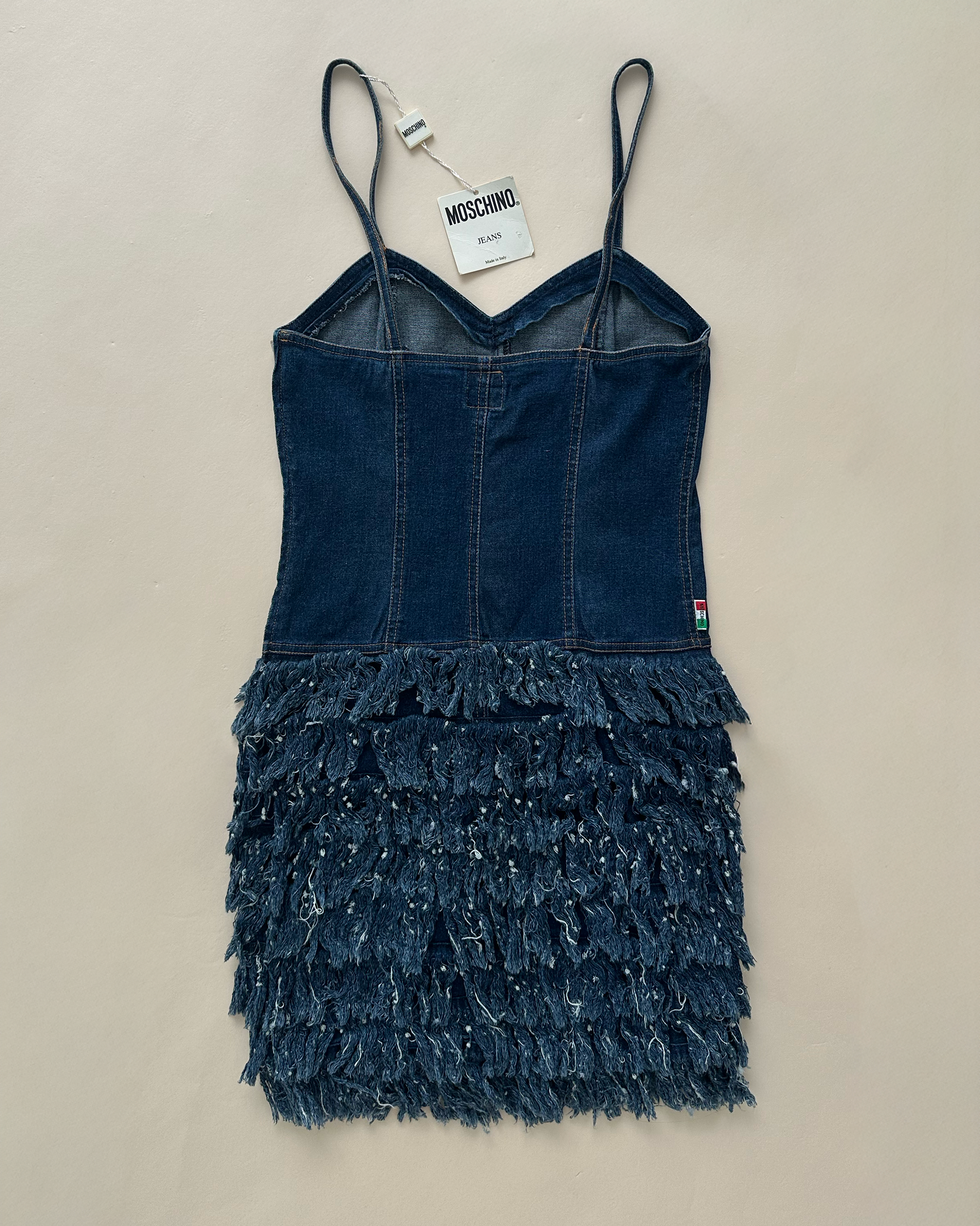 Moschino Jeans Tiered Fringe Denim Mini Dress