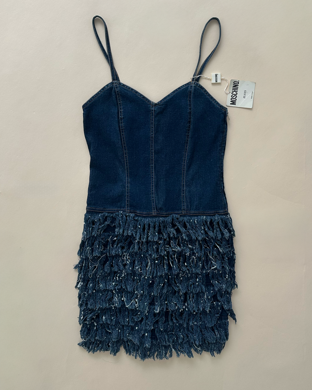 Moschino Jeans Tiered Fringe Denim Mini Dress