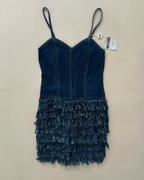 Moschino Jeans Tiered Fringe Denim Mini Dress