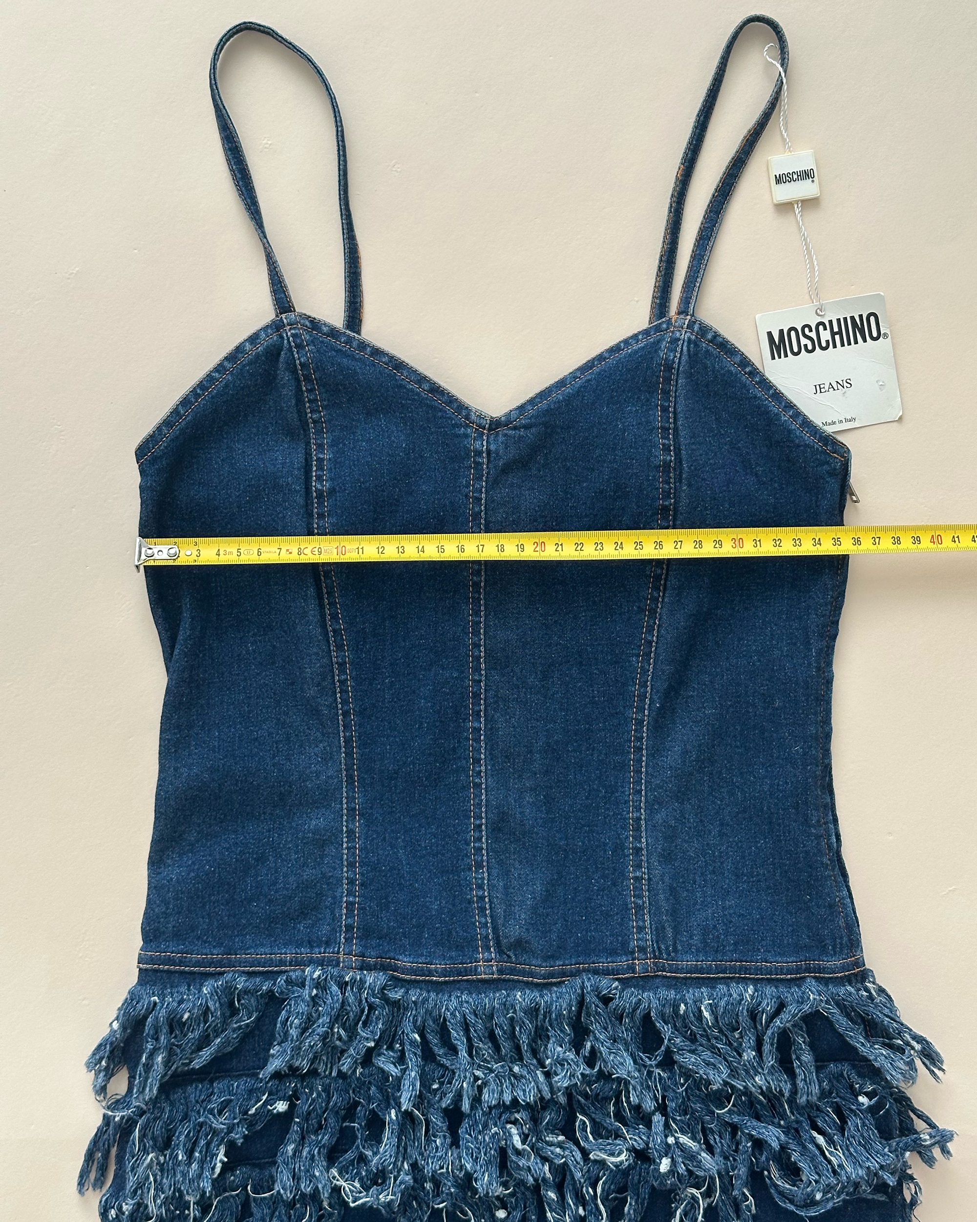 Moschino Jeans Tiered Fringe Denim Mini Dress