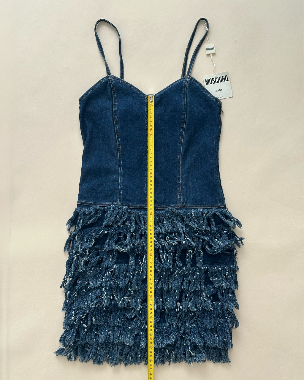 Moschino Jeans Tiered Fringe Denim Mini Dress