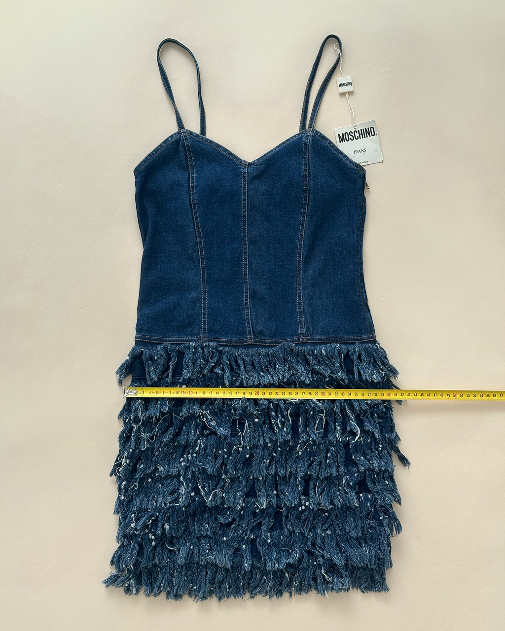 Moschino Jeans Tiered Fringe Denim Mini Dress