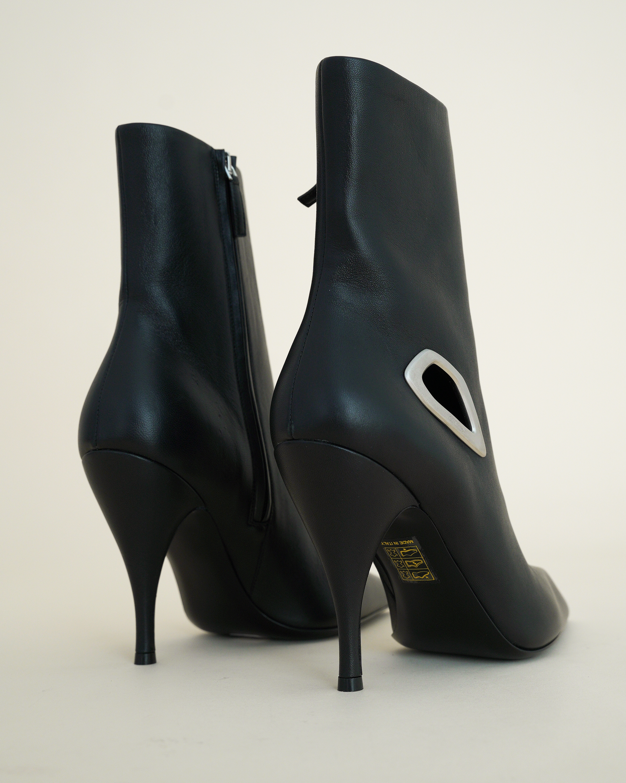Off-White black leather “Crescent” ankle boots