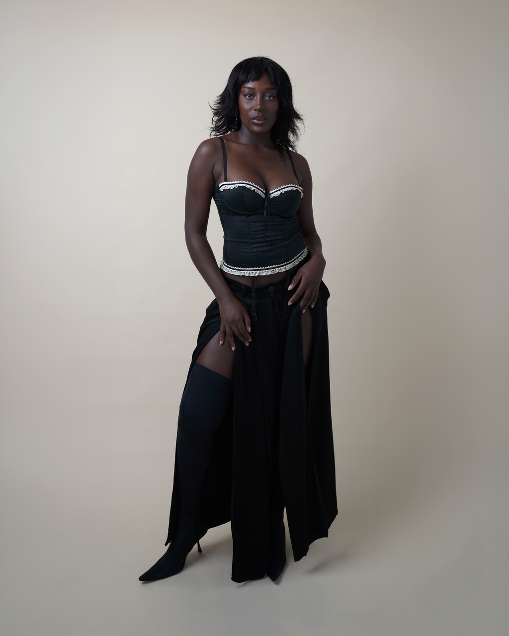 John Galliano Pinstripe Lace-Trim Bustier Top