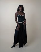 John Galliano Pinstripe Lace-Trim Bustier Top