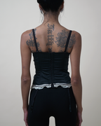 John Galliano Pinstripe Lace-Trim Bustier Top