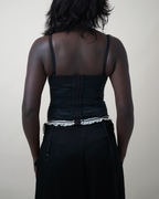 John Galliano Pinstripe Lace-Trim Bustier Top