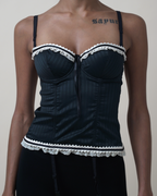 John Galliano Pinstripe Lace-Trim Bustier Top