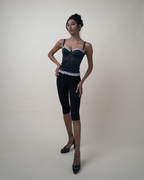 John Galliano Pinstripe Lace-Trim Bustier Top