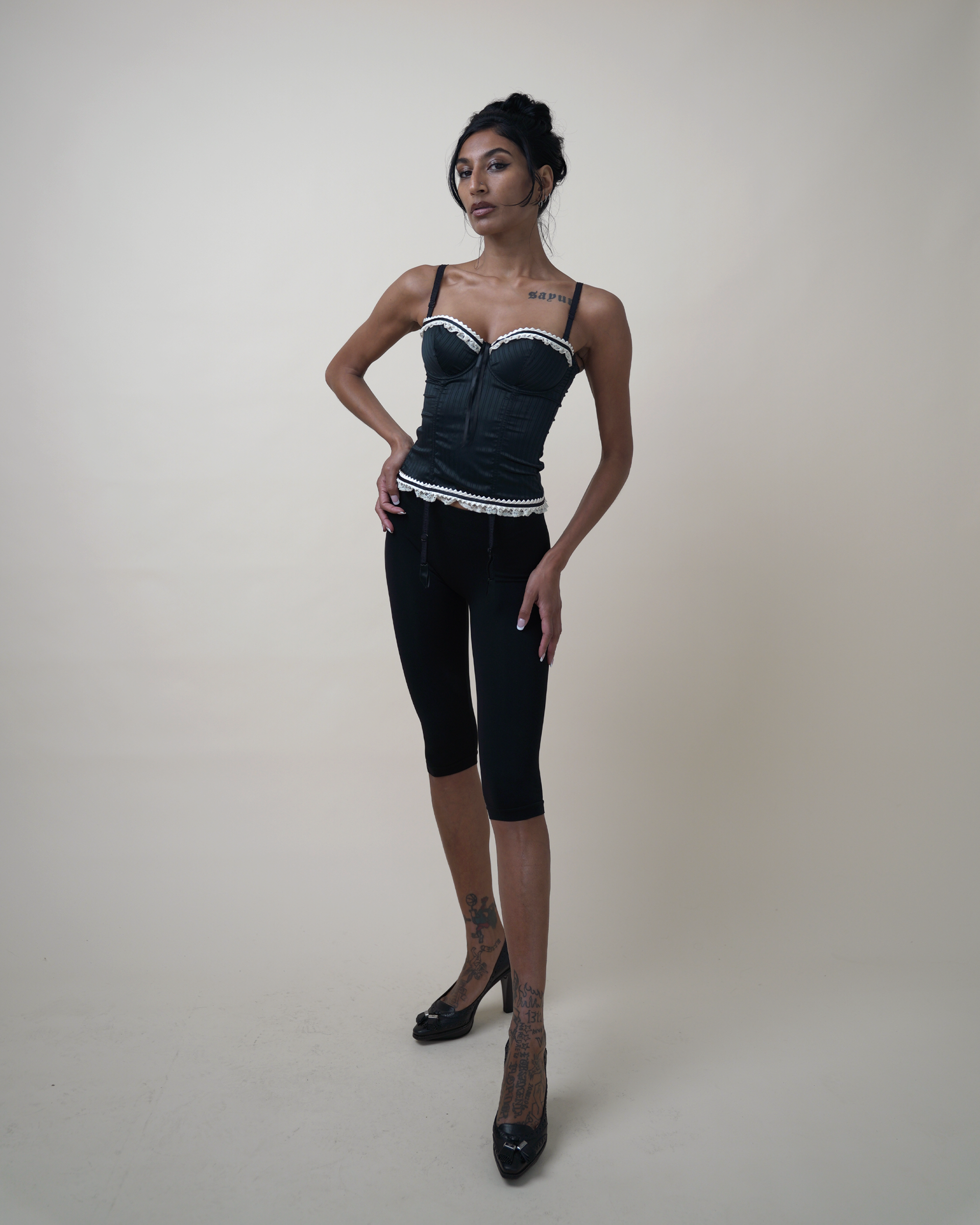 John Galliano Pinstripe Lace-Trim Bustier Top