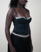 John Galliano Pinstripe Lace-Trim Bustier Top