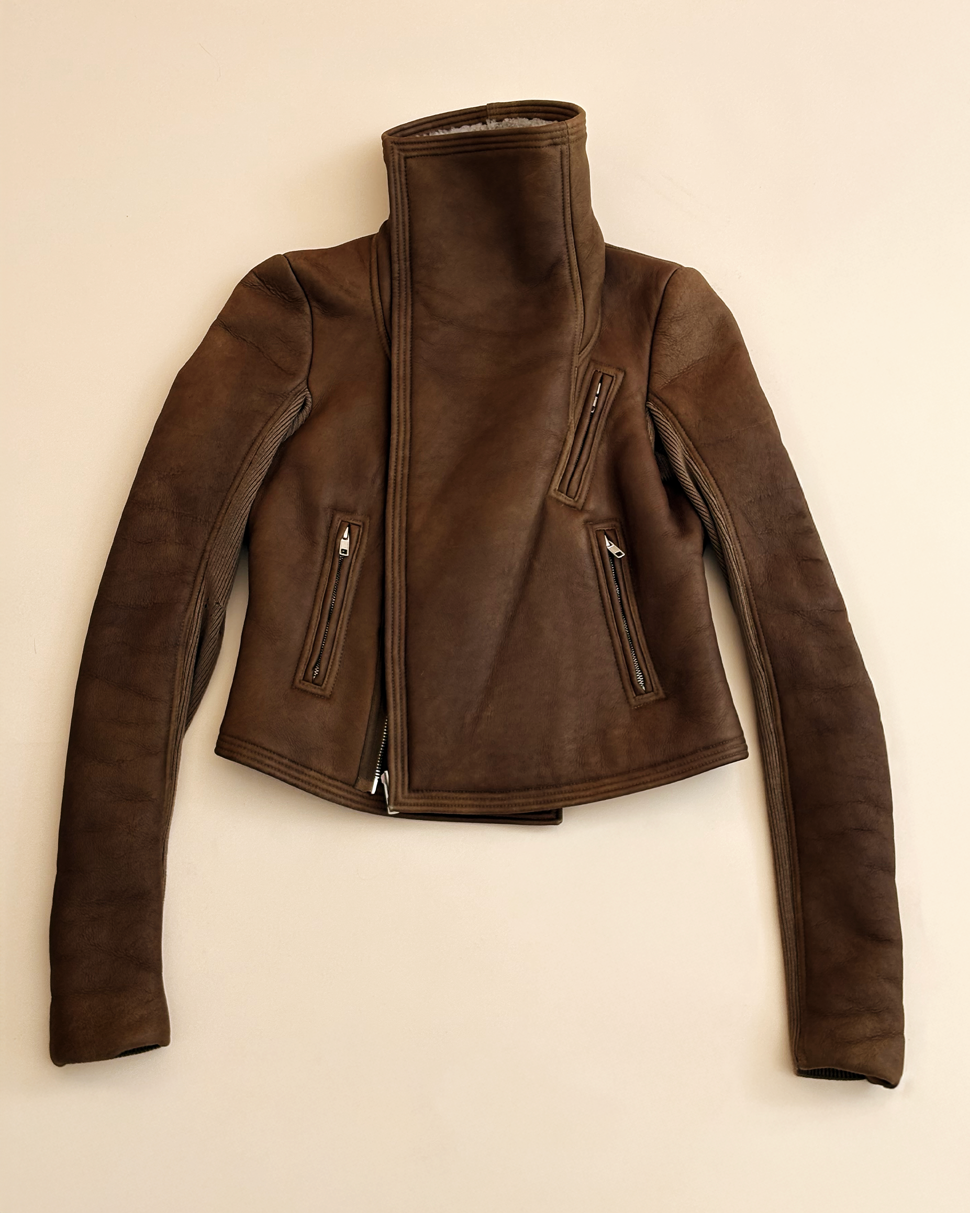 Rick Owens Olmar & Mirta Shearling Cropped Biker Jacket