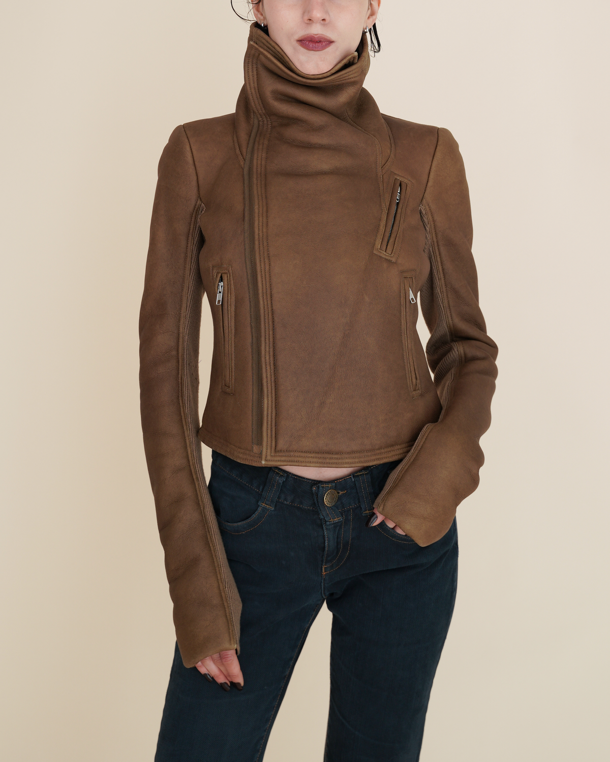 Rick Owens Olmar & Mirta Shearling Cropped Biker Jacket
