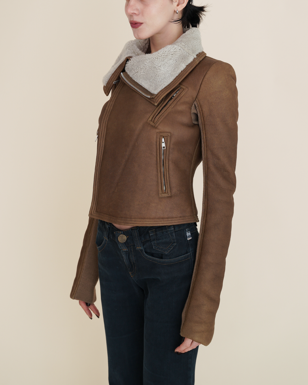 Rick Owens Olmar & Mirta Shearling Cropped Biker Jacket
