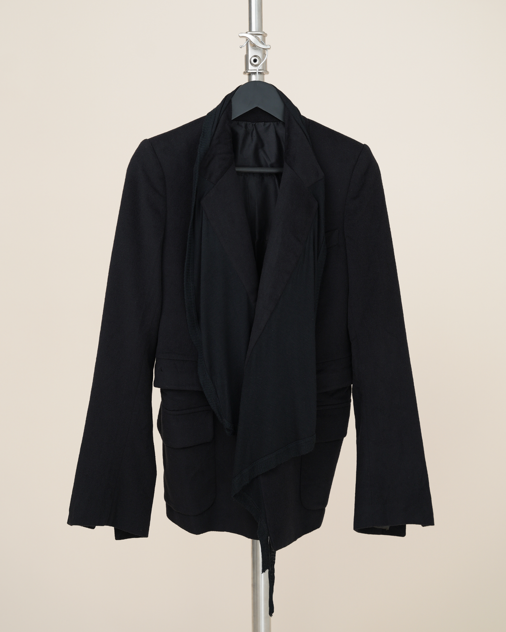 Rick Owens Draped Jersey-Inlay Wool Blazer.