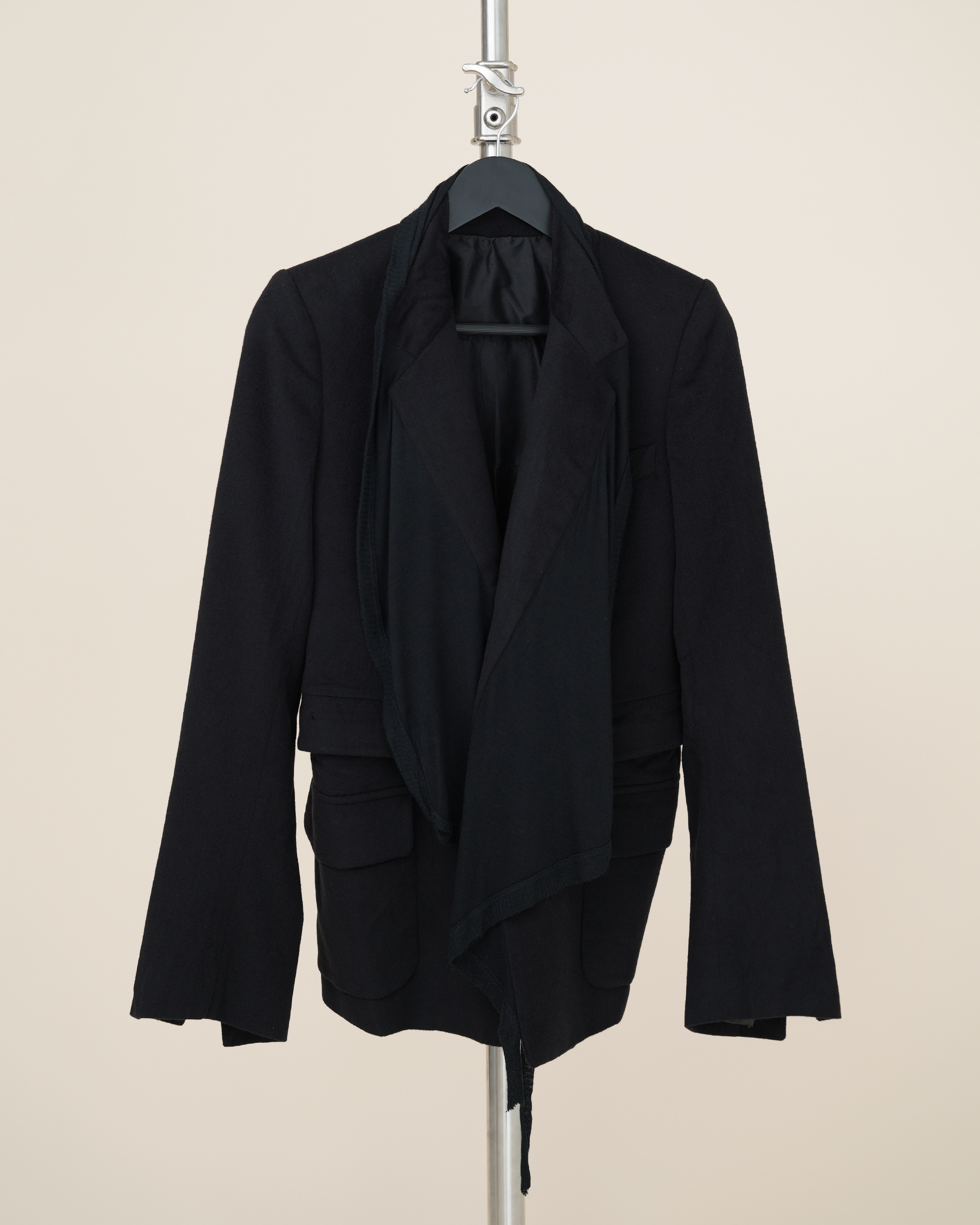 Rick Owens Draped Jersey-Inlay Wool Blazer.