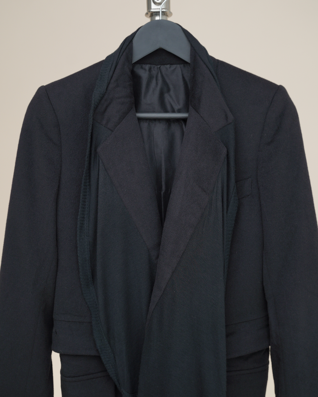 Rick Owens Draped Jersey-Inlay Wool Blazer.
