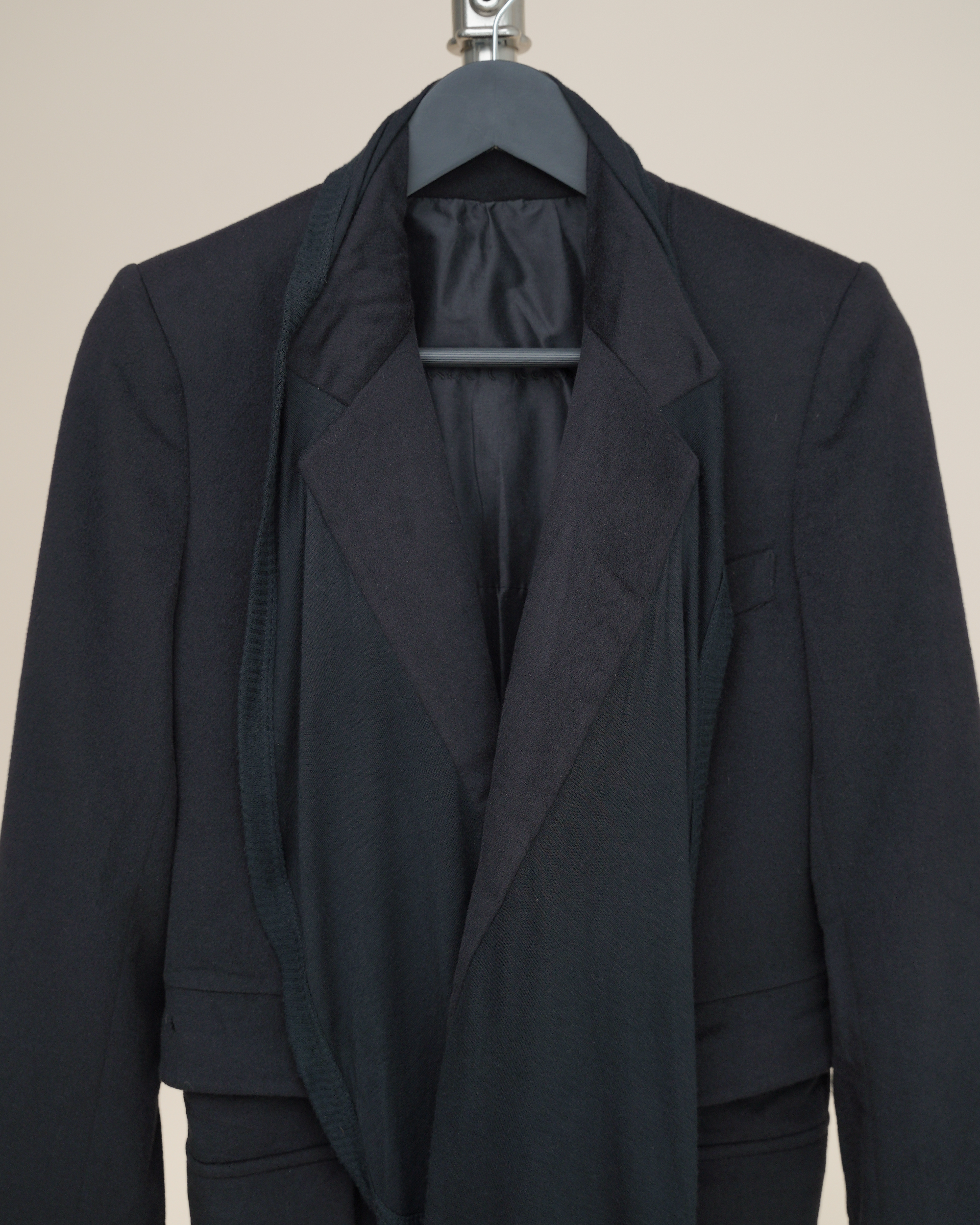 Rick Owens Draped Jersey-Inlay Wool Blazer.