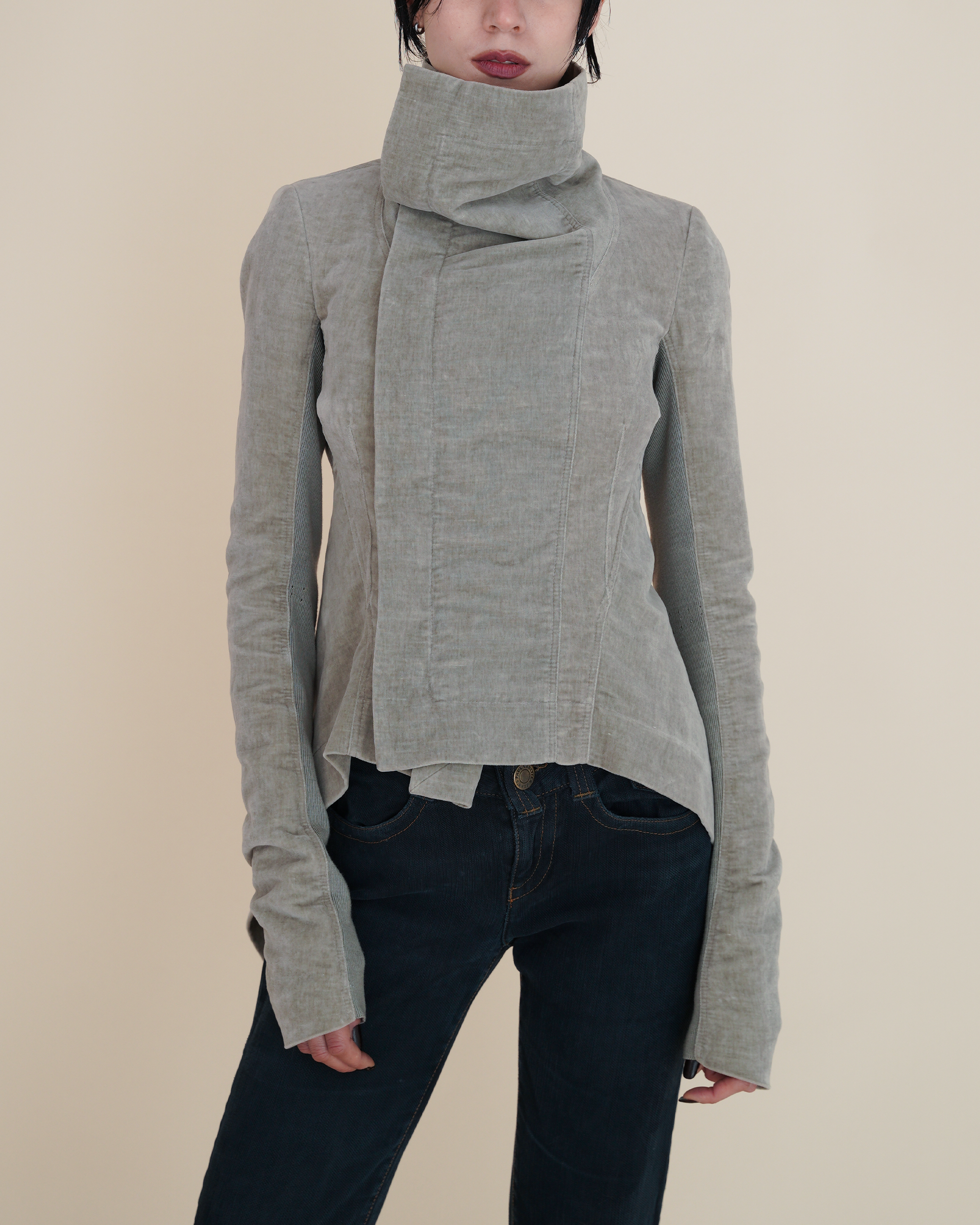 Rick Owens “Mastodon” Asymmetric Funnel-Neck Jacket