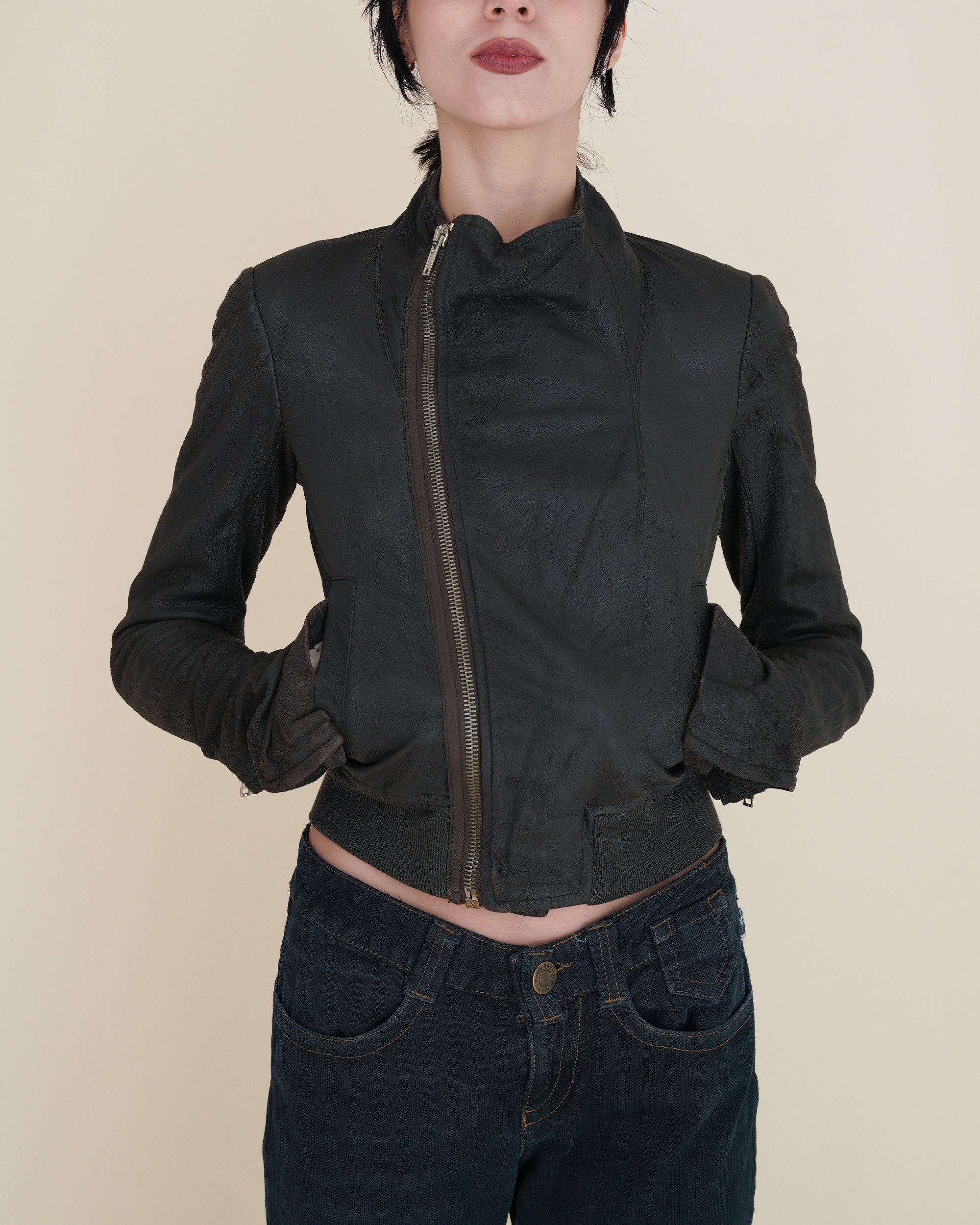 Rick Owens “STAG” Blistered Lamb-Leather Bomber Jacket.