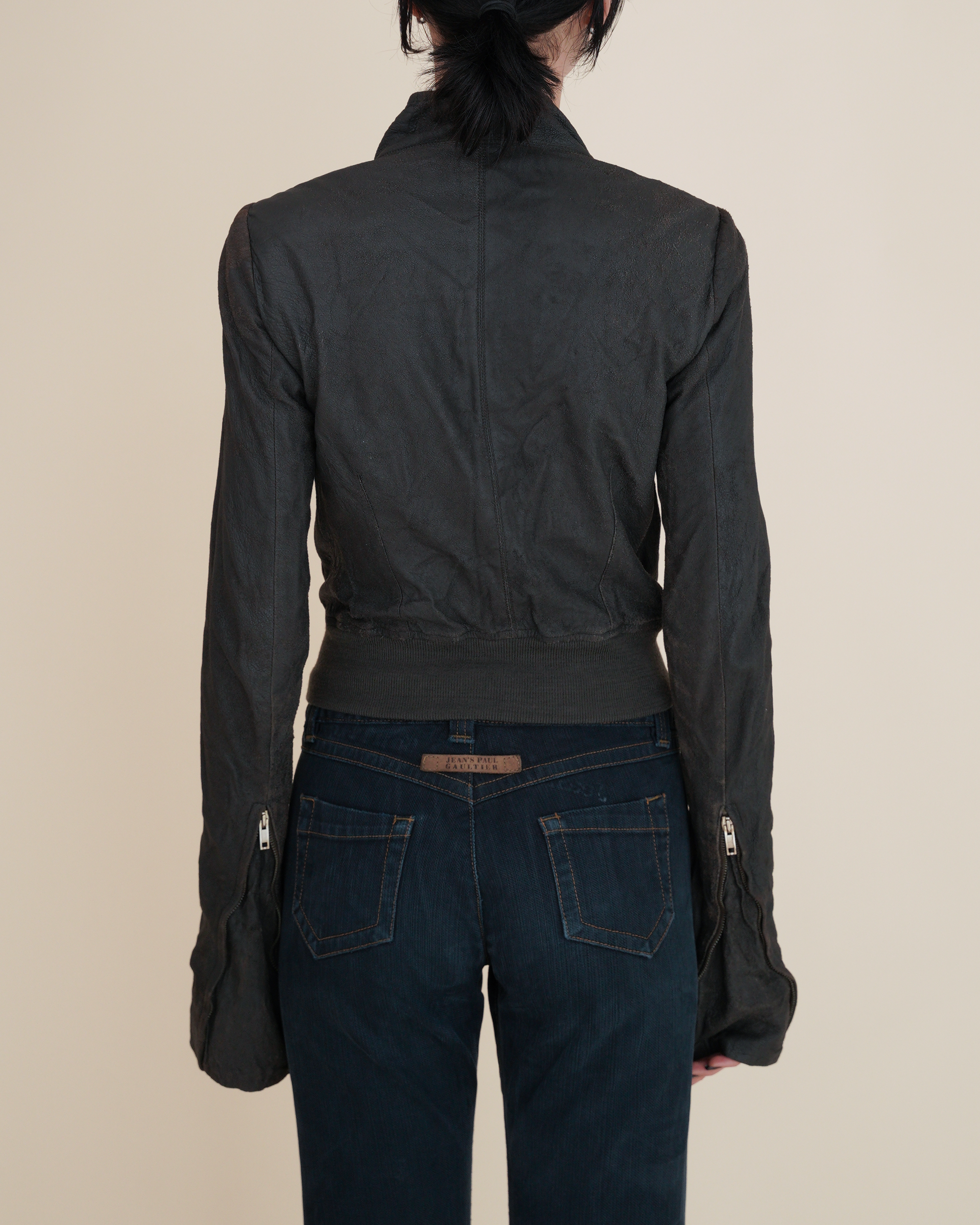 Rick Owens “STAG” Blistered Lamb-Leather Bomber Jacket.