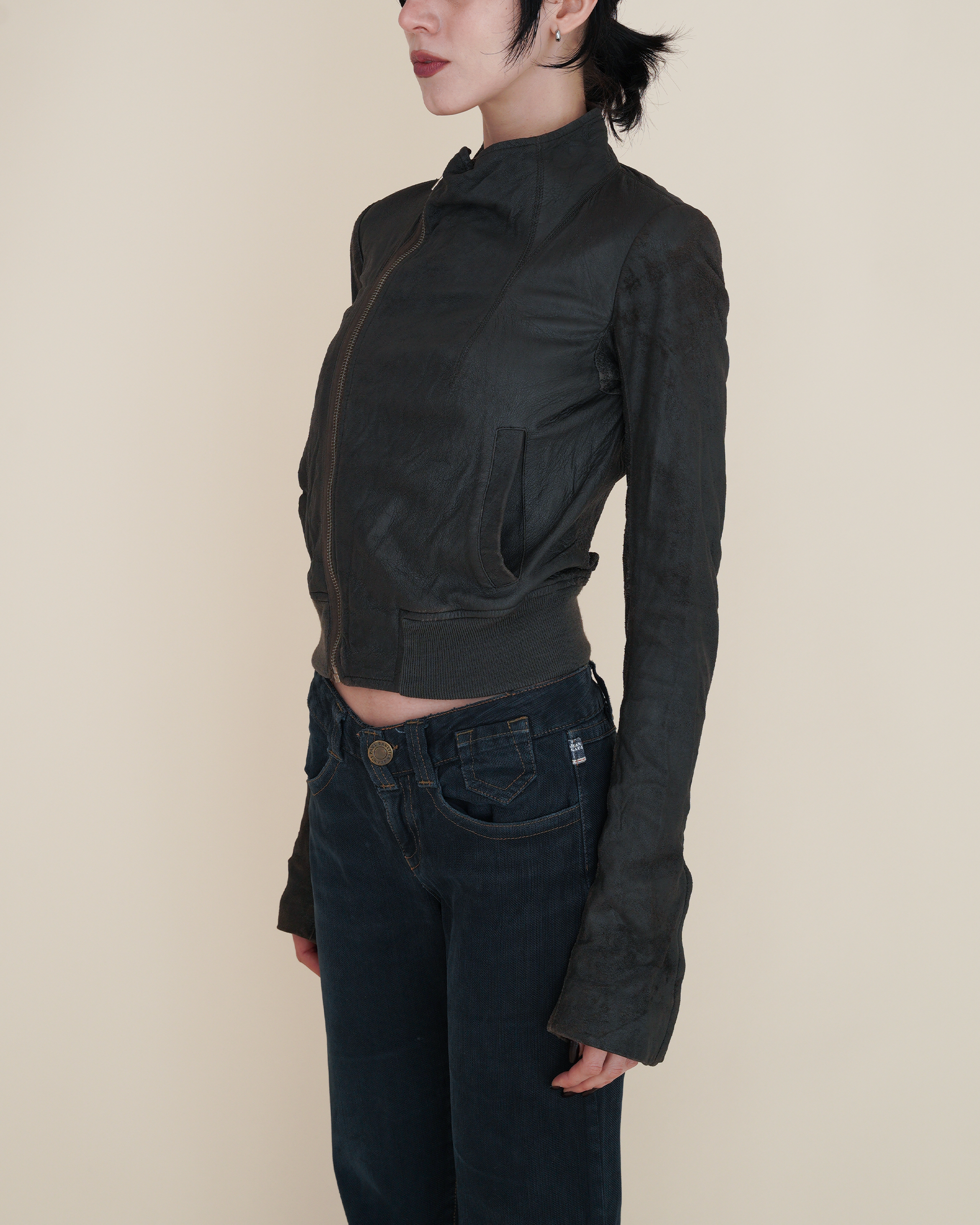 Rick Owens “STAG” Blistered Lamb-Leather Bomber Jacket.