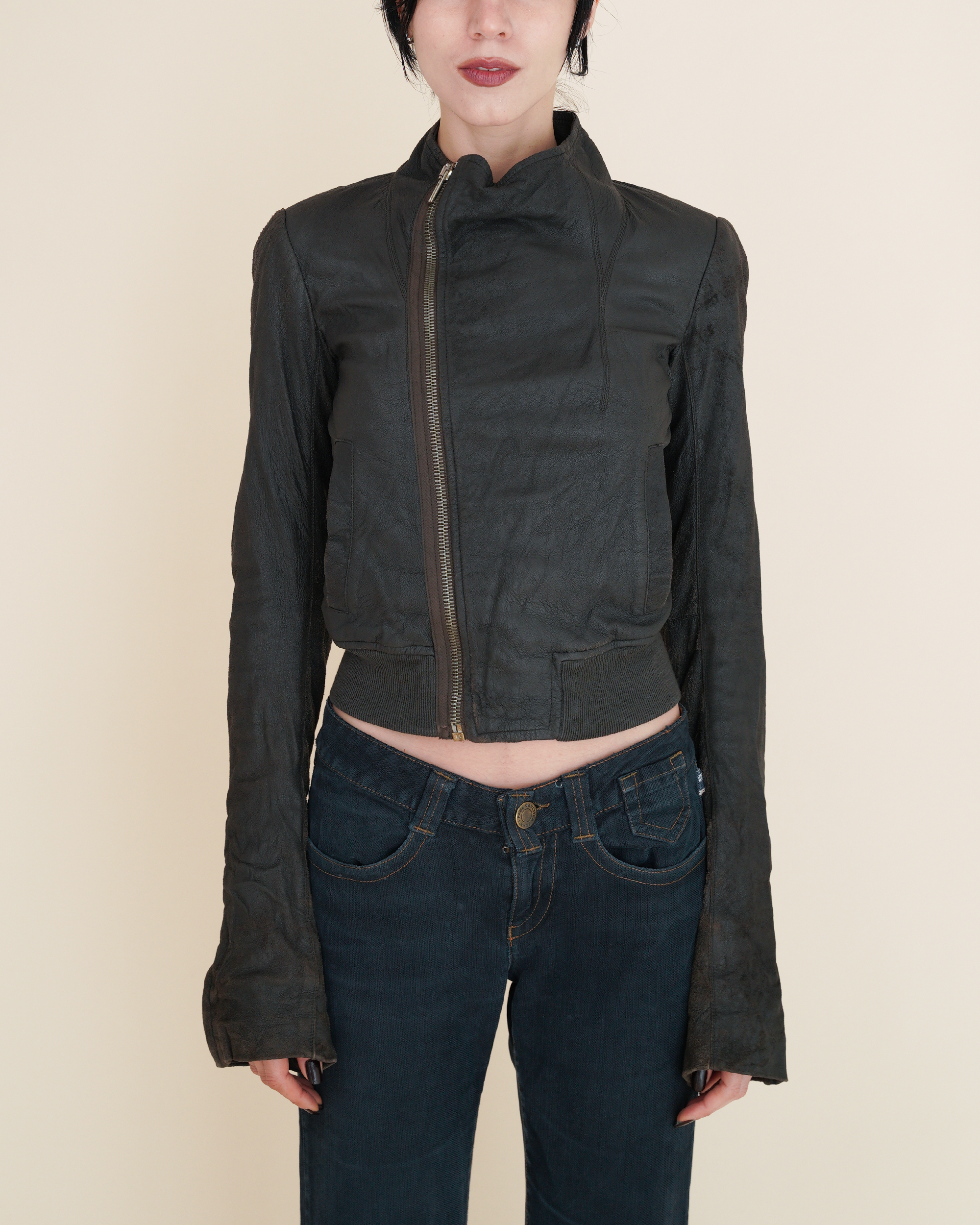 Rick Owens “STAG” Blistered Lamb-Leather Bomber Jacket.