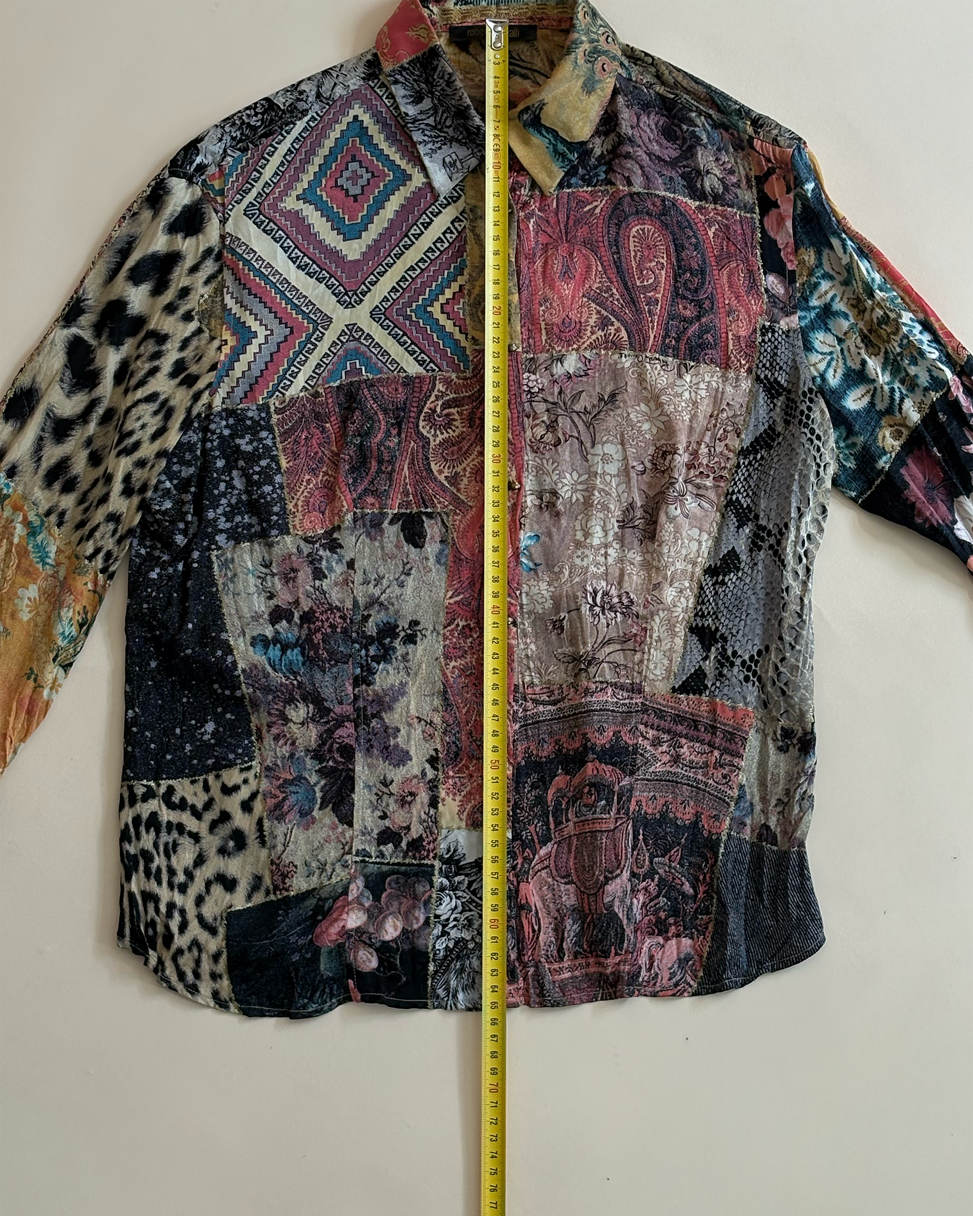 Roberto Cavalli "Patchwork" print silk blouse