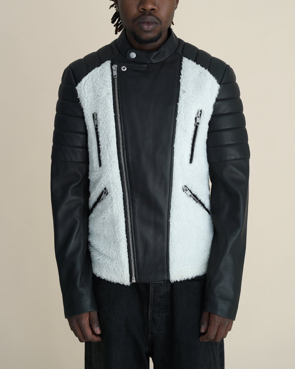 Serge Pariente “Gladiator Nounours” Sherpa-Panelled Leather Biker Jacket
