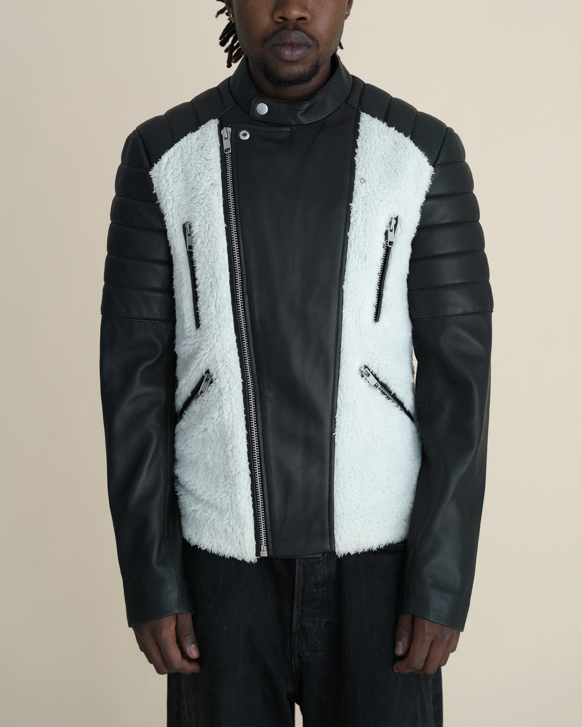 Serge Pariente “Gladiator Nounours” Sherpa-Panelled Leather Biker Jacket