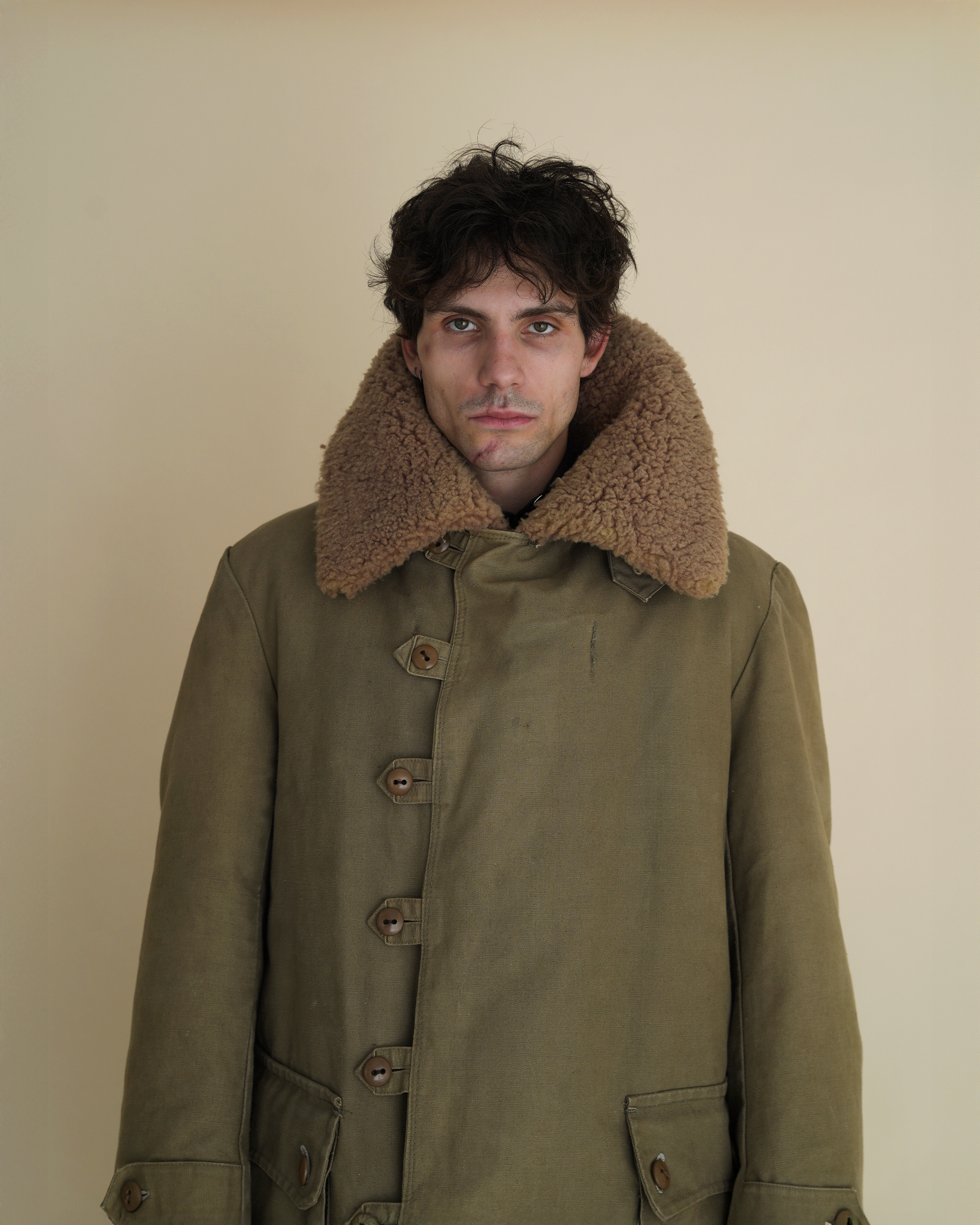Vintage 1940s Swedish Army “Livpäls” Sheepskin-Lined Field Coat