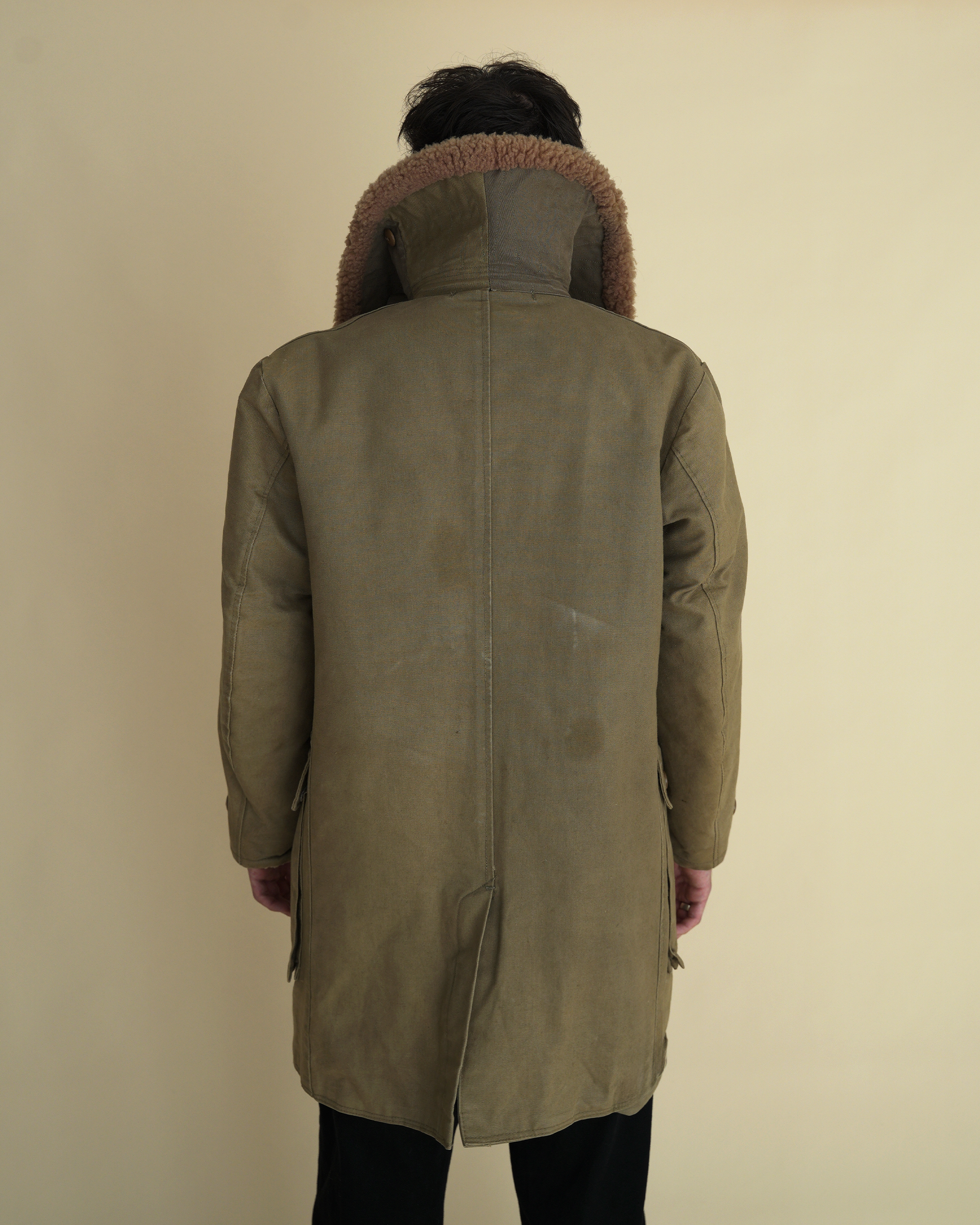 Vintage 1940s Swedish Army “Livpäls” Sheepskin-Lined Field Coat