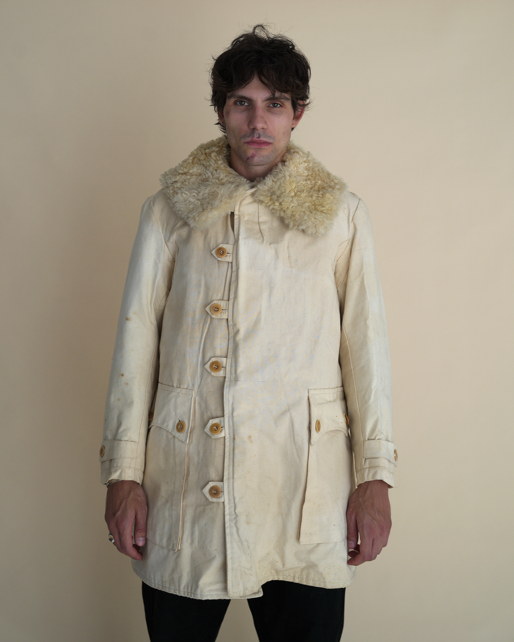Vintage 1940s Swedish Army m/1913 “Livpäls” Sheepskin-Lined Winter Coat