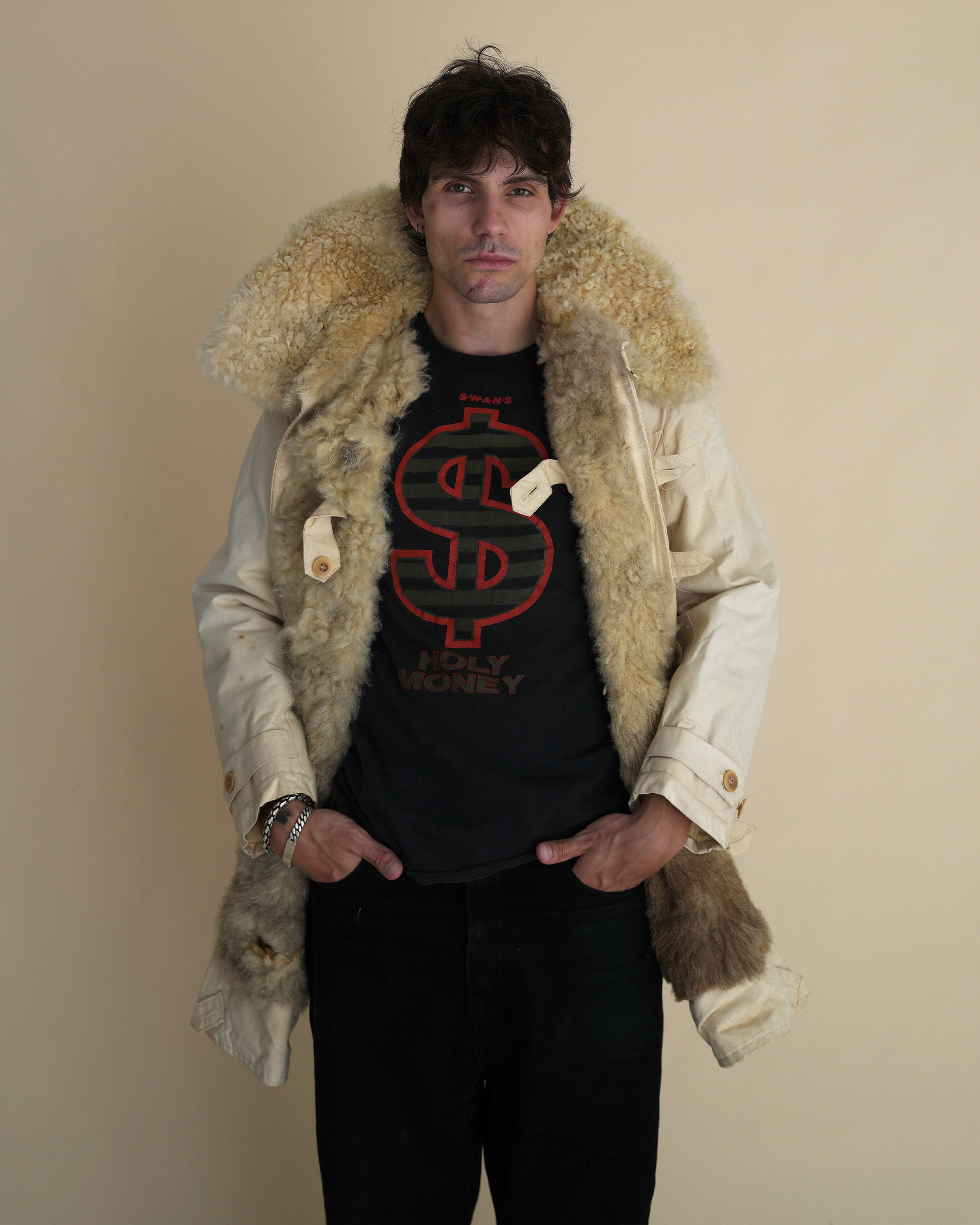 Vintage 1940s Swedish Army m/1913 “Livpäls” Sheepskin-Lined Winter Coat