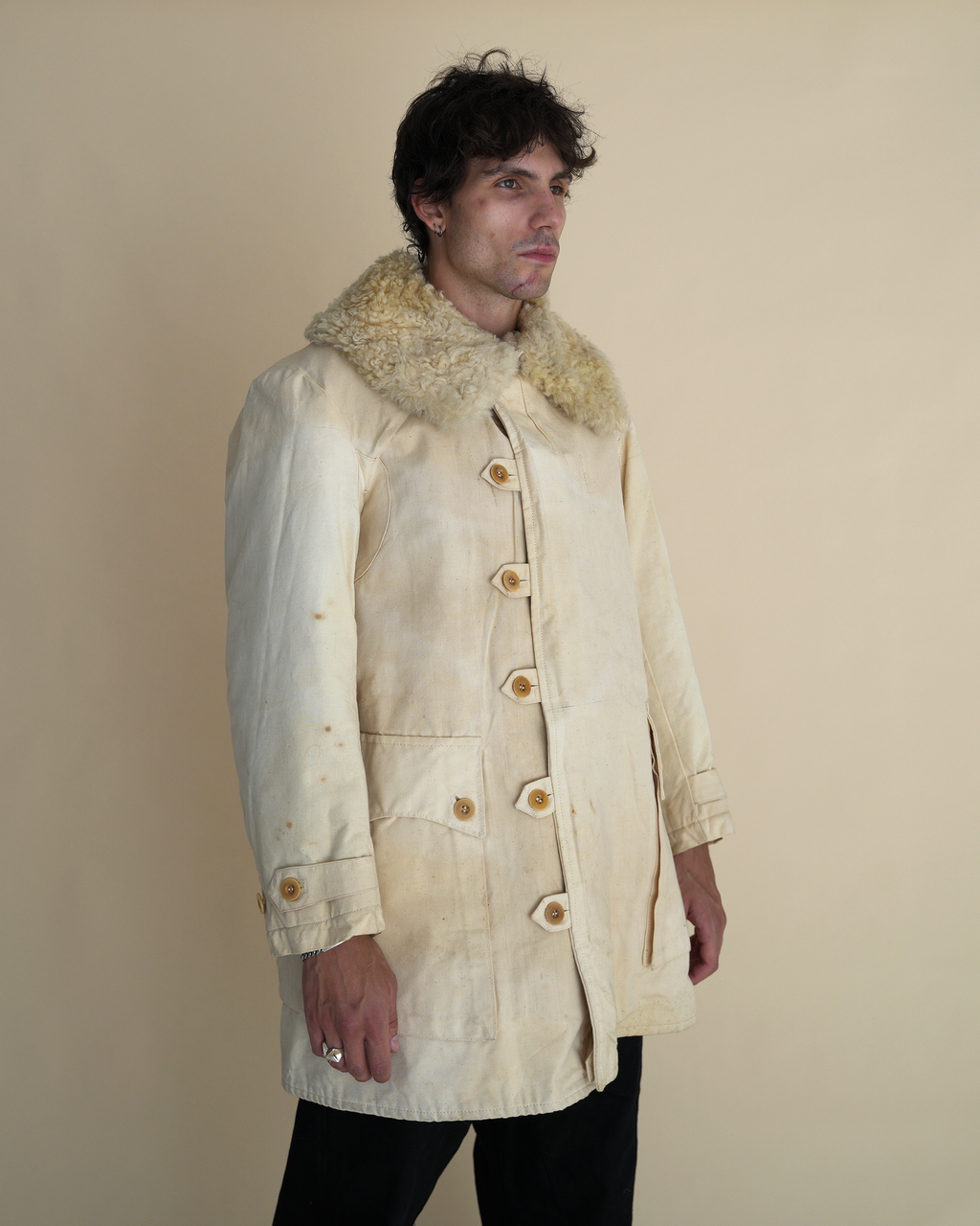 Vintage 1940s Swedish Army m/1913 “Livpäls” Sheepskin-Lined Winter Coat