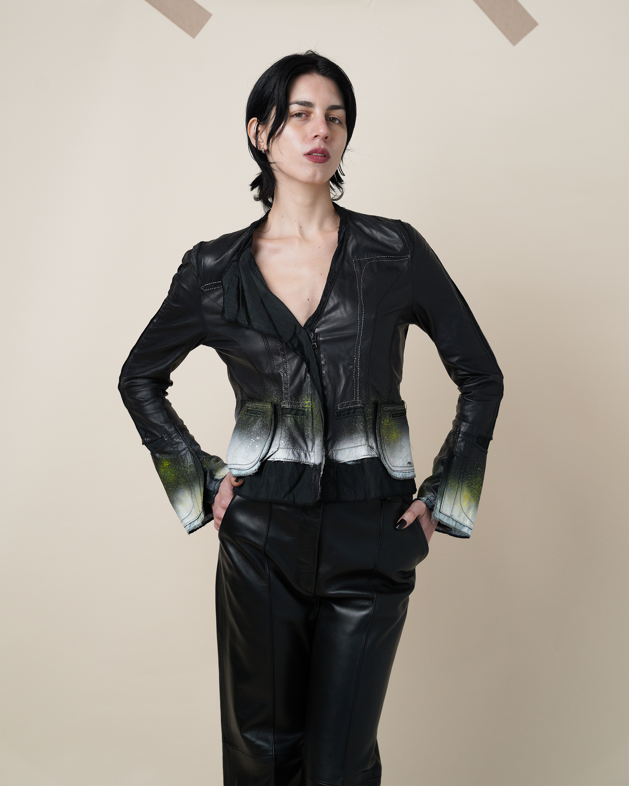 Sylvie Schimmel Paris Spray-Paint Lambskin Leather Jacket.