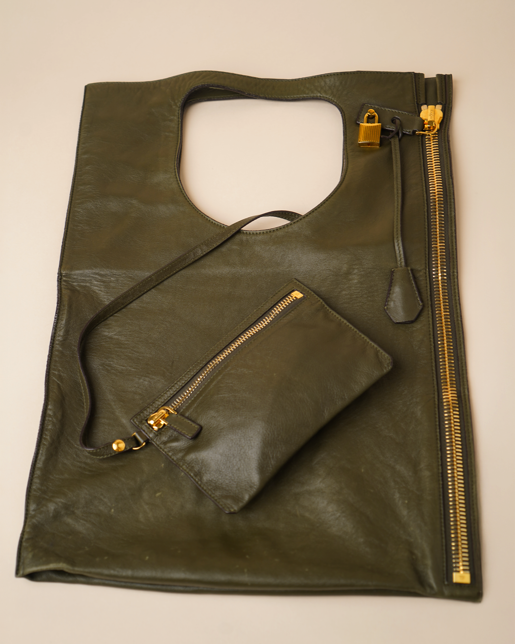 Tom Ford olive green leather "Alix" tote bag