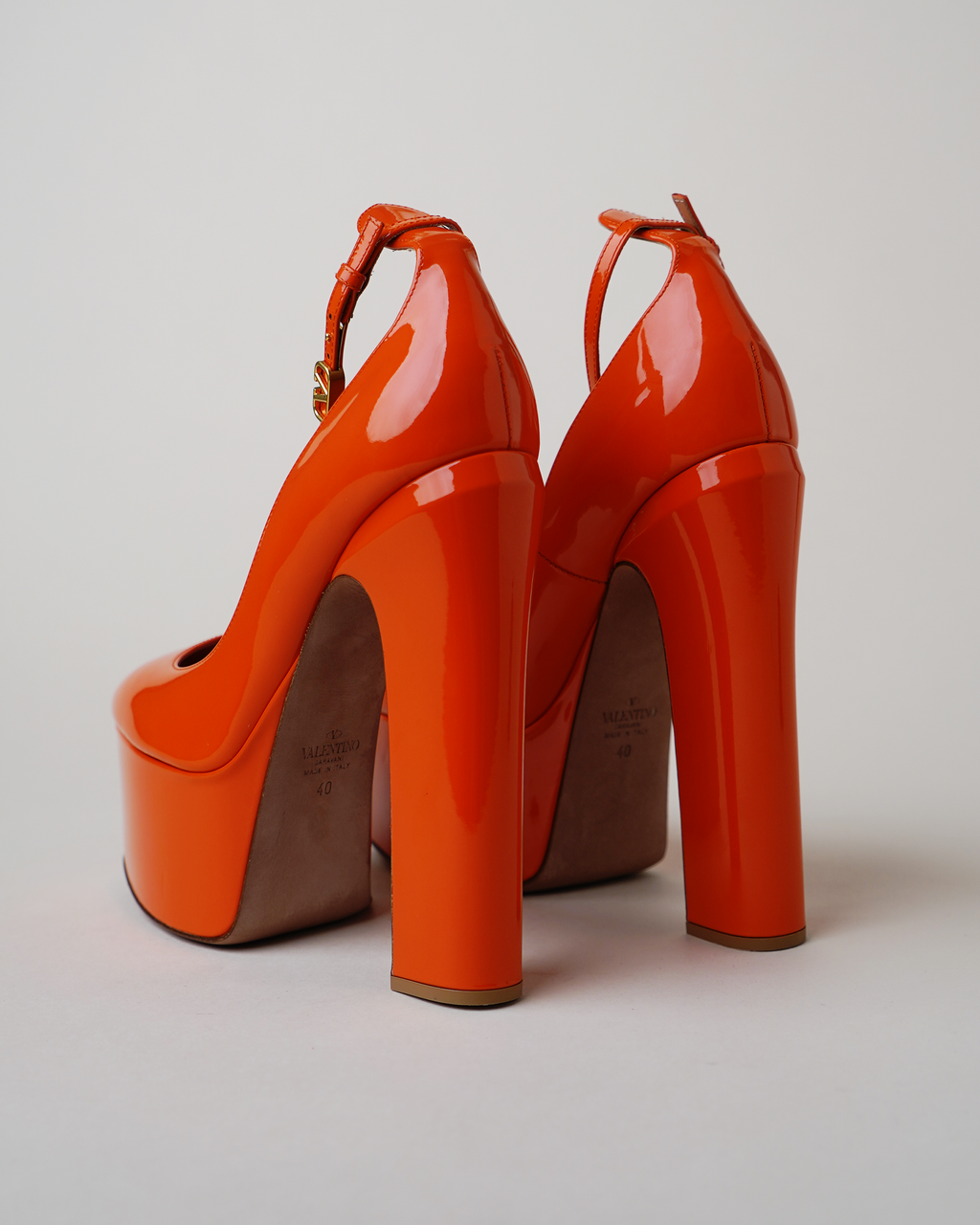 Valentino Garavani Orange Patent Leather Platform Pumps
