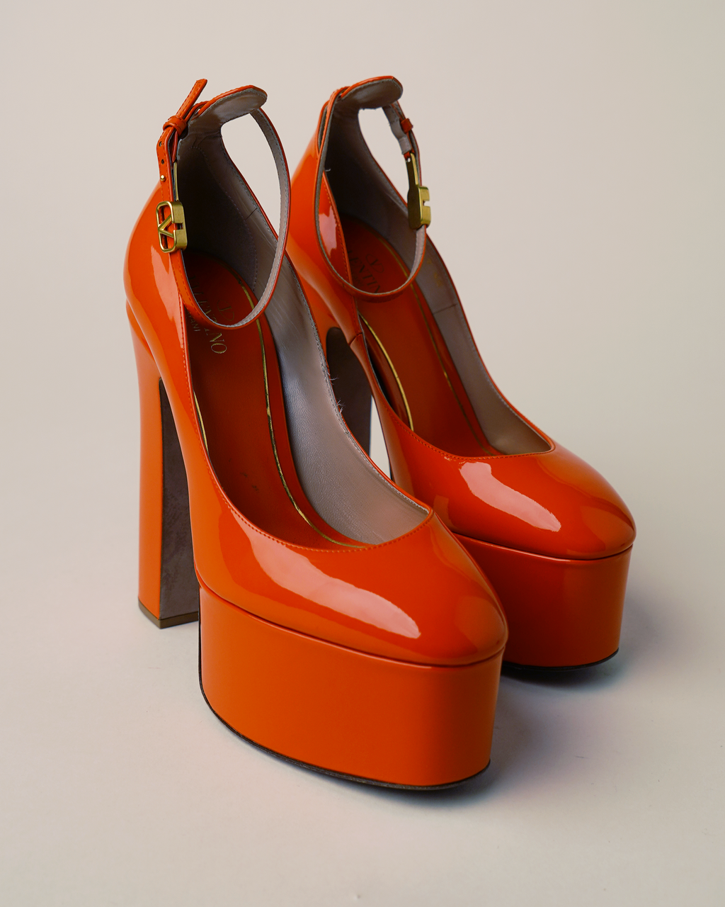 Valentino Garavani Orange Patent Leather Platform Pumps