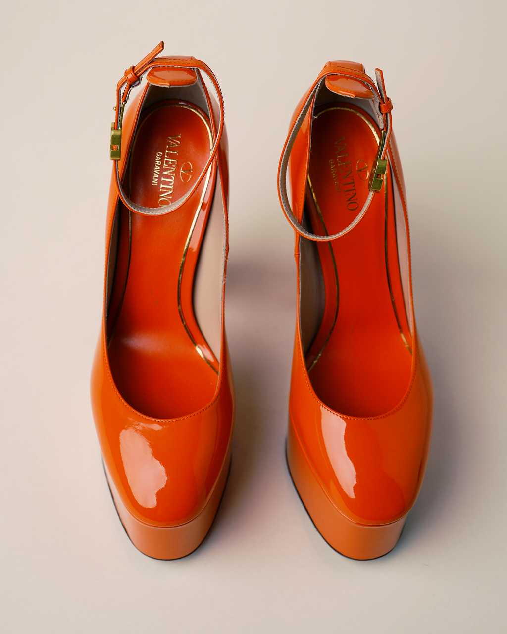 Valentino Garavani Orange Patent Leather Platform Pumps