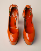 Valentino Garavani Orange Patent Leather Platform Pumps