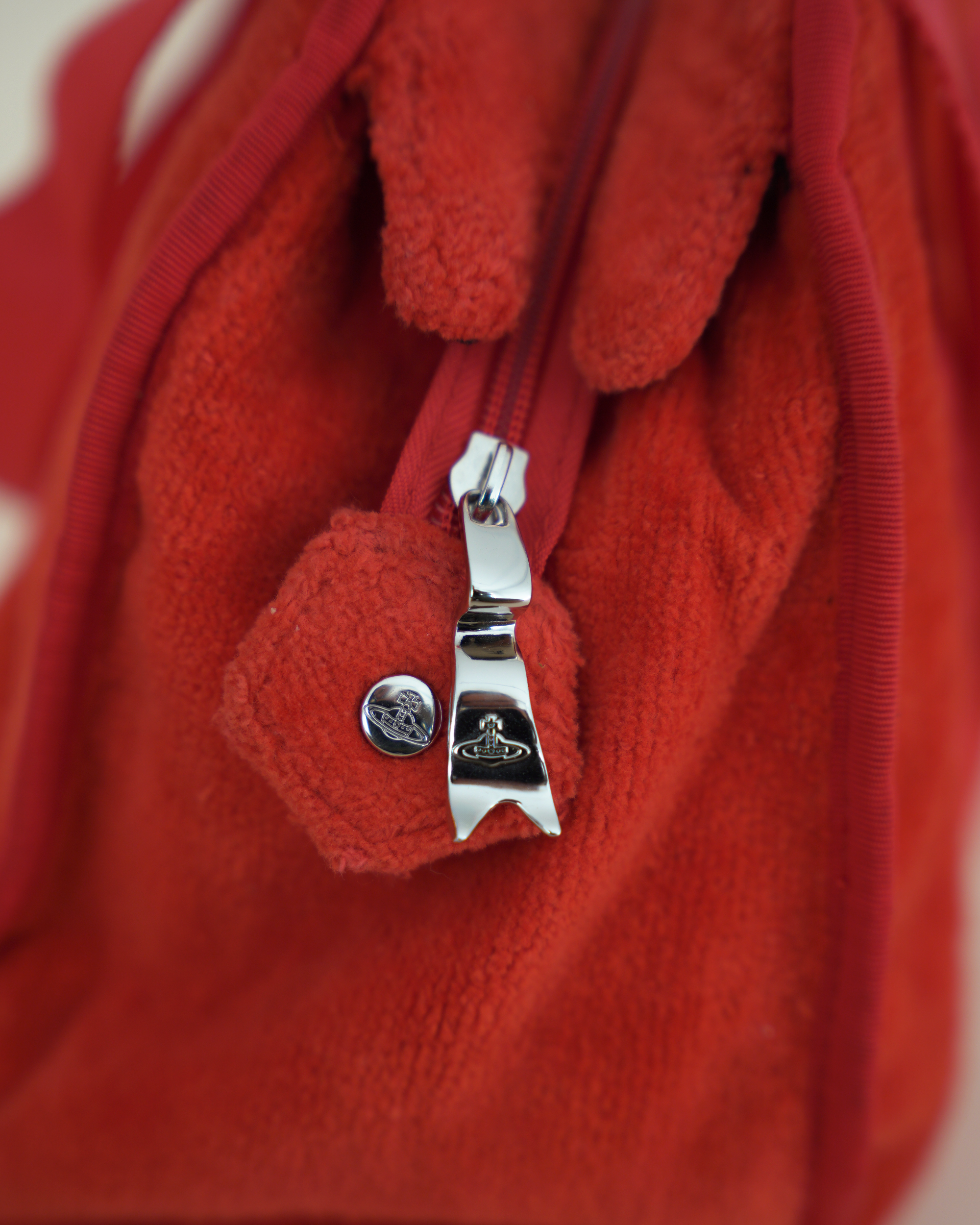 Vivienne Westwood 1990's Red Chenille Orb Bowling Bag