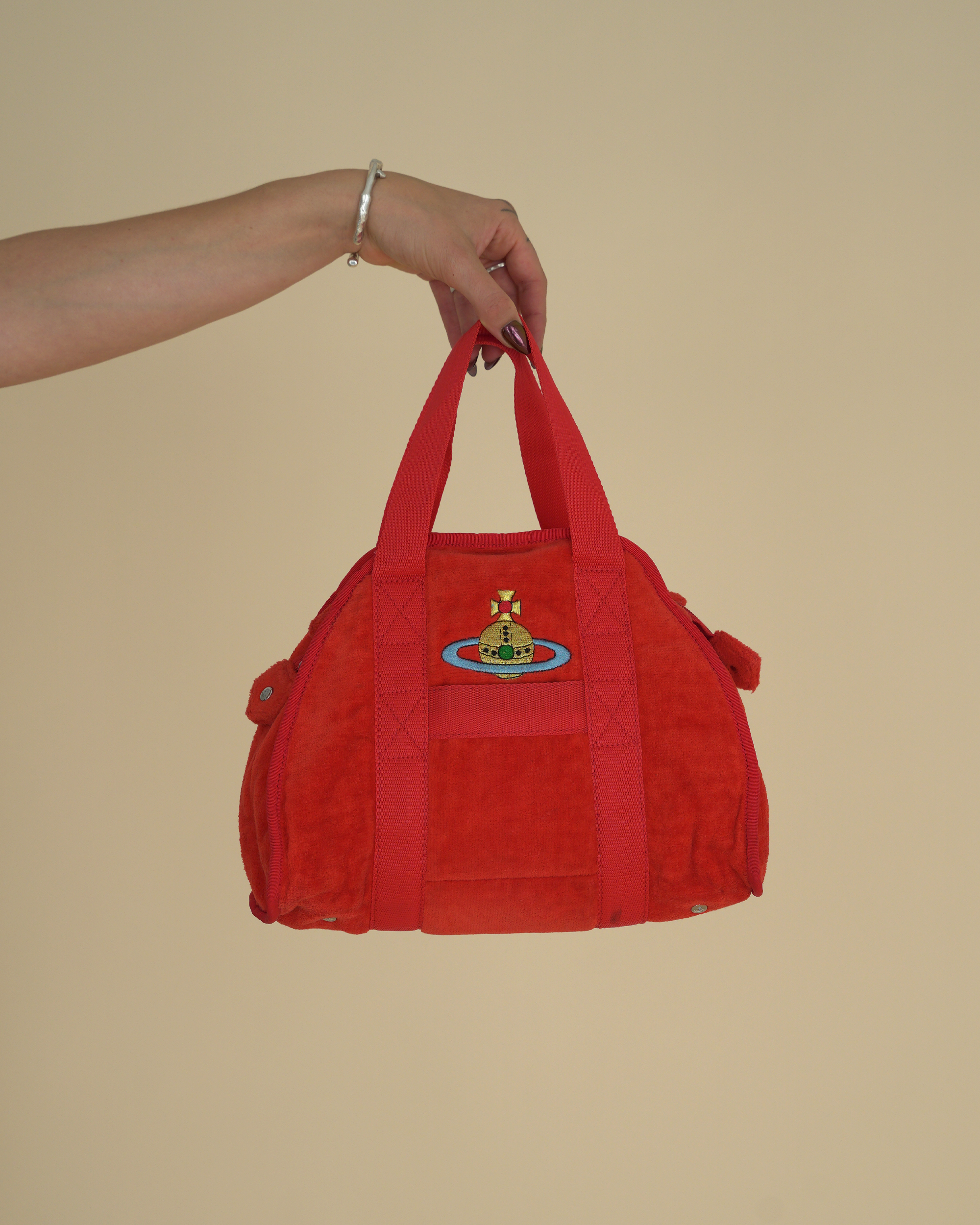 Vivienne Westwood 1990's Red Chenille Orb Bowling Bag