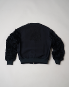 Walk of Shame Beaded & Chenille Fringe Faux Fur Sleeve Bomber Jacket