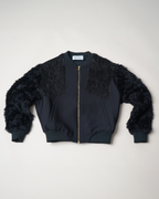 Walk of Shame Beaded & Chenille Fringe Faux Fur Sleeve Bomber Jacket